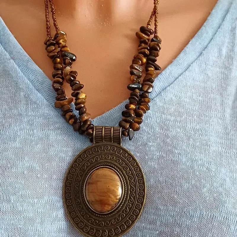 Ovale Pullover-Kette, mehrfarbige Legierung, Vintage-Damenmode, vielseitige lange Halsketten, exquisiter Schmuck – Detail 1