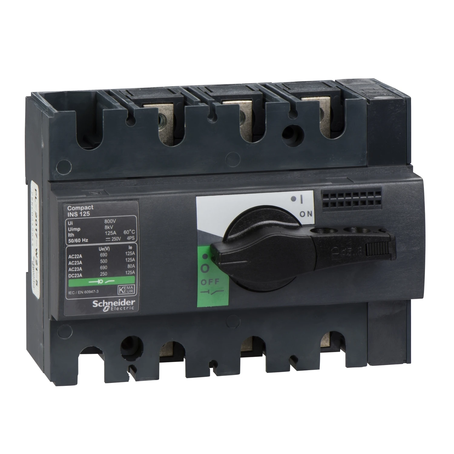 

28910 INS125 3P switch disconnector, Compact INS125 , 125 A, standard version with black rotary handle, 3 poles