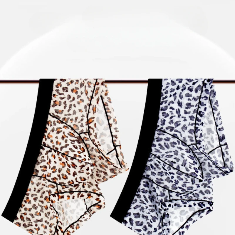 Quick Drying Men's Leopard Boxers Sexy Flat Panties Ice Silk Male U Convex Pouch Underwear Ultra-thin Low Waist Шорты Wholesale