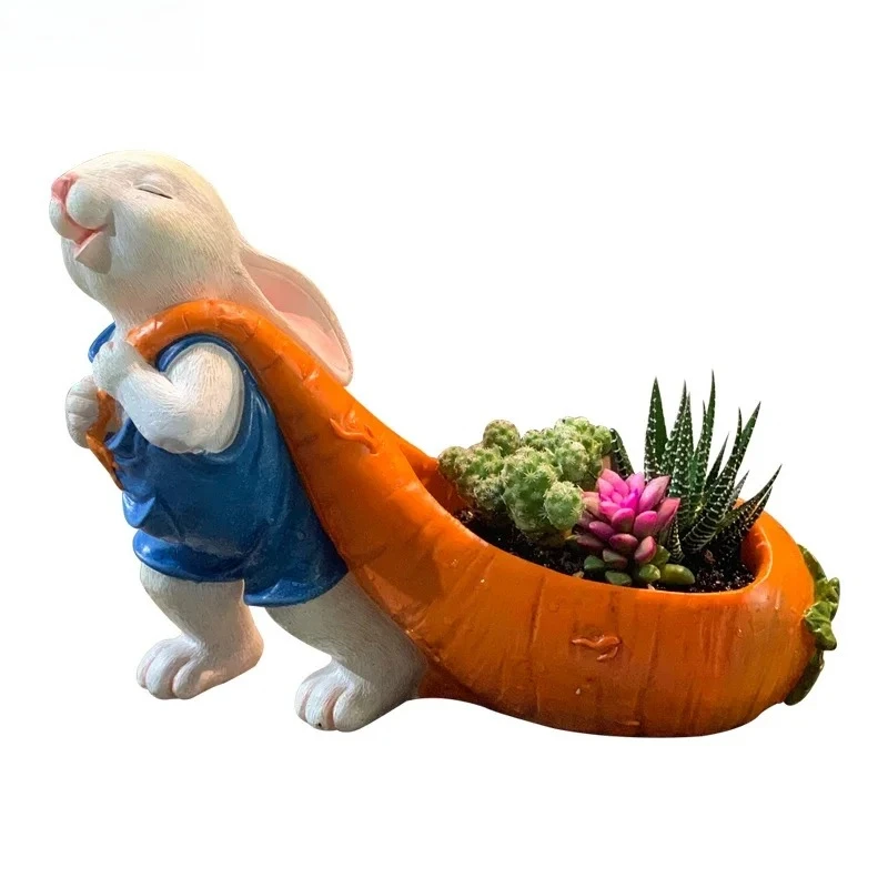 Creative Simulation Rabbit Sculpture Flower Pot Resin Crafts Landscape Flower Pot Green Plant Flower Potted Home Decoration