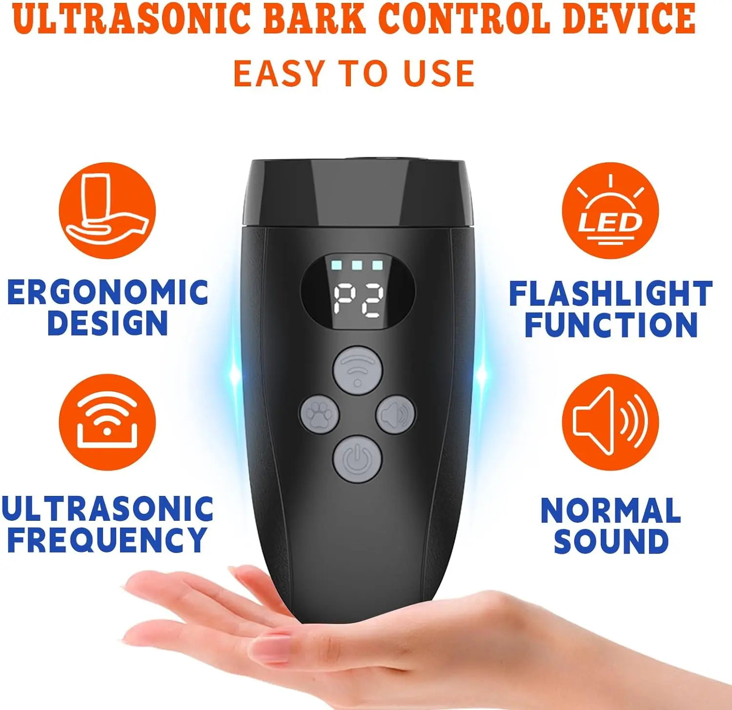 3 in 1 Dog Bark Deterrent Device with Training Deterrent Ultrasonic Anti Barking Device with LCD Screen with LED Flashlight