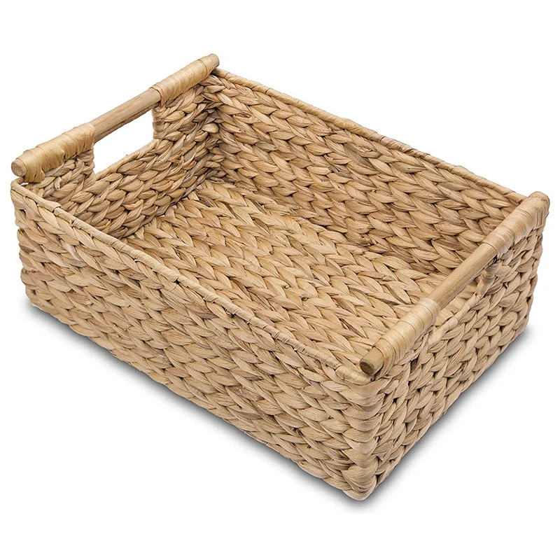 Small Wicker Baskets for Organizing Bathroom, Hyacinth Baskets for Storage, Wicker Storage Basket with Wooden Handle