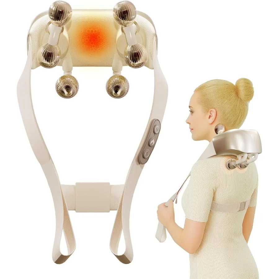 

Беспроводной массажер для шеи и спины с подогревом для облегчения боли: подушка для массажа глубоких тканей шиацу с технологией разминания 6D для S