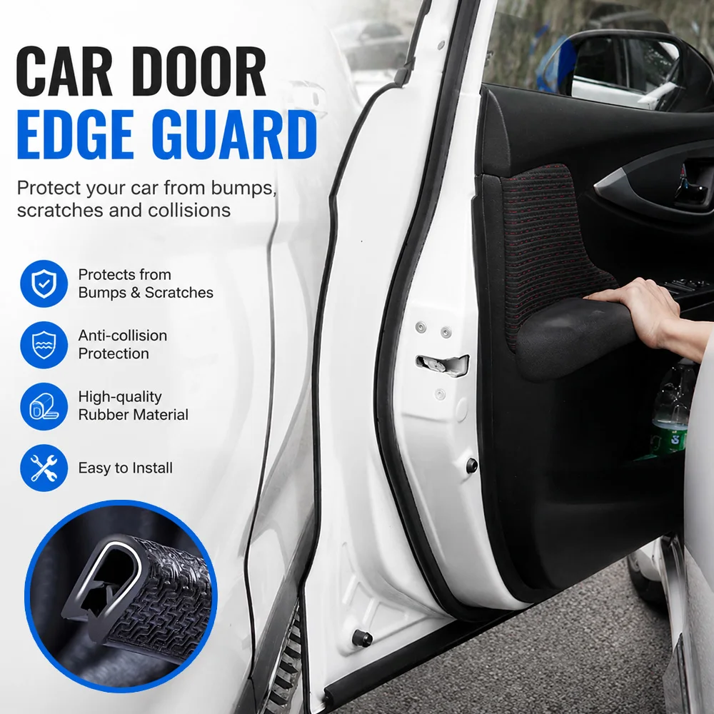 Kcimo No‑paste U‑Shape Car Door Edge Anti‑Collision Strip Snap‑on Keel Rubber Sealing Strip Door Edge Guard Decor Protector
