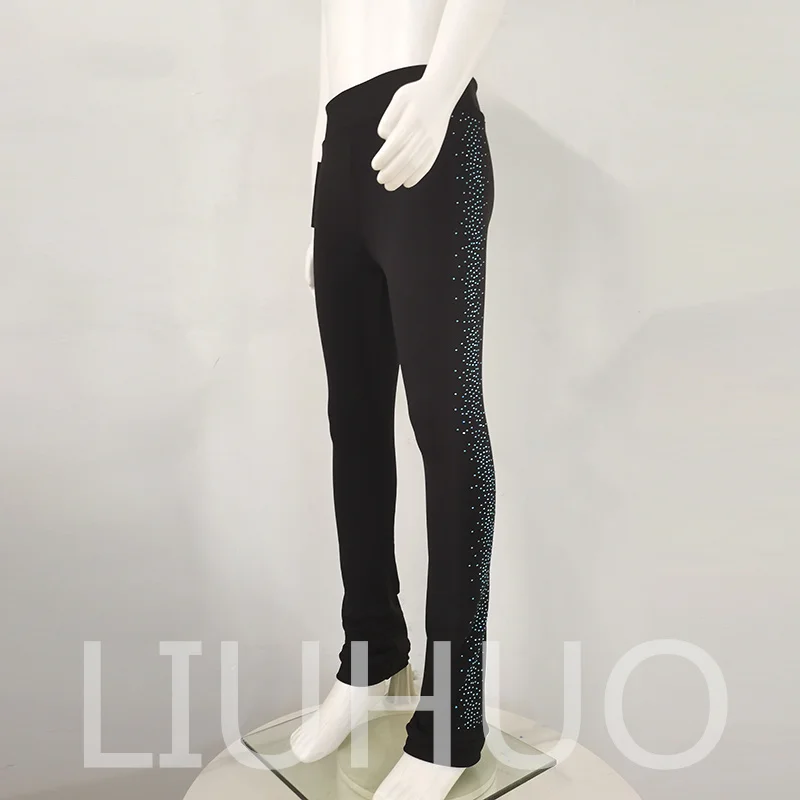 Pantalones de patinaje sobre hielo para niños y adultos, pantalón negro completo de lana, Color sólido