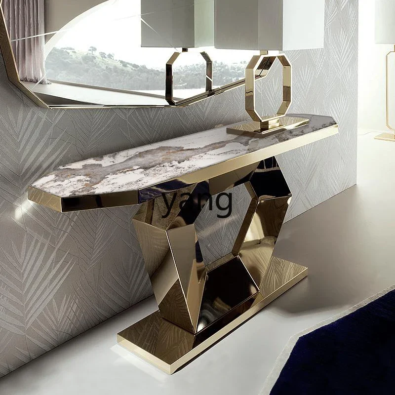 LMM Modern Light Luxury Home Entrance Stainless Steel Golden Corridor Slate Entrance Cabinet