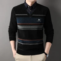 Winter New Fleece Sweater Men Thickened Pullover Striped Velvet Clothing Autumn Winter Crew Neck Jumpers Fashion Knitwear 4