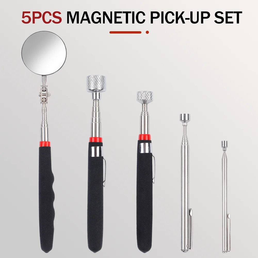 

5PCS Telescopic Magnetic Magnet Pen For Picking Up Nut Bolt Extend Mechanic Tool with 360° Inspection Mirror Viewing Dead Angle