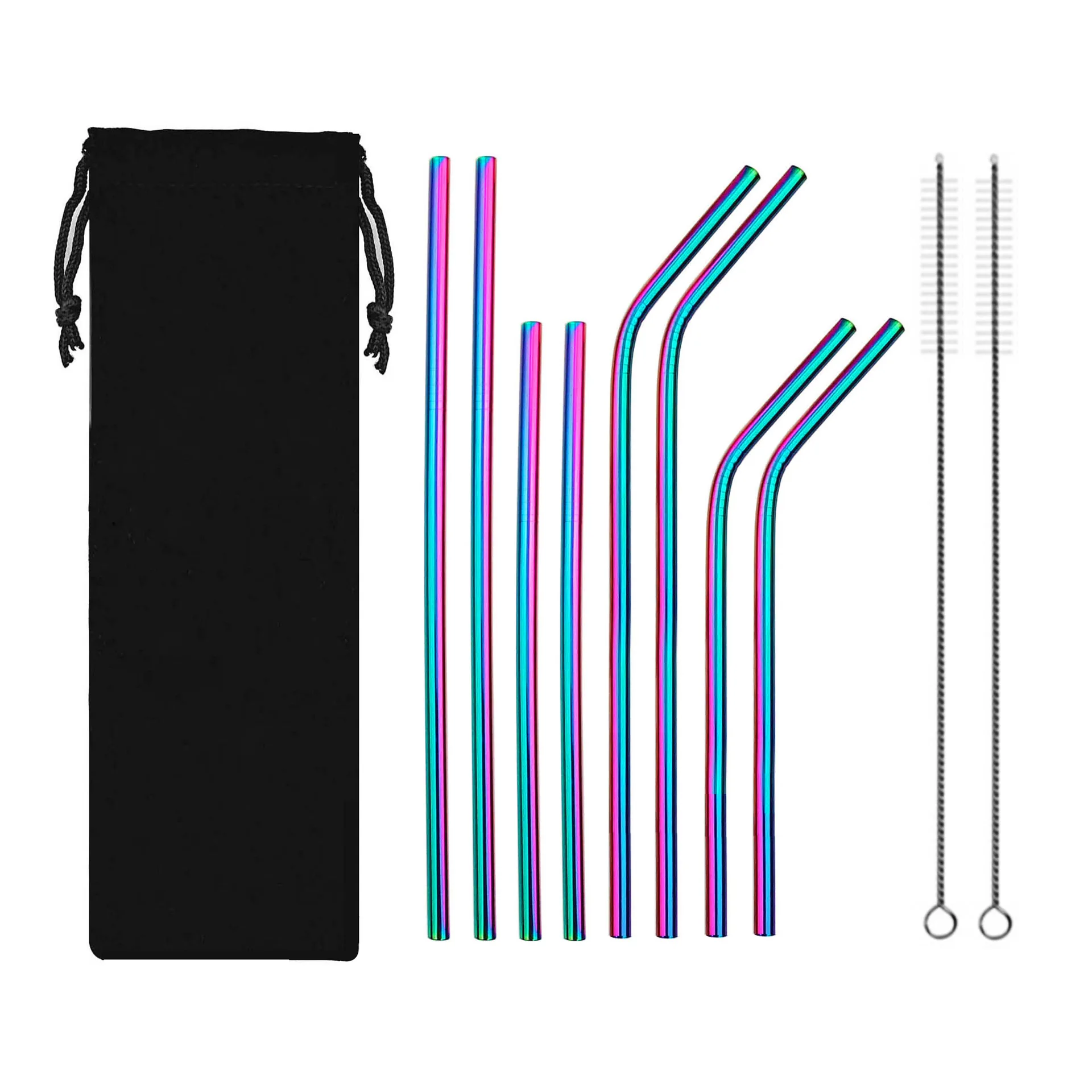 10 Pieces Stainless Steel Straw Set Colorful Metal Straws Bar Drinks Coffee Milk Tea Juice Drinking Utensils Environmental Prote