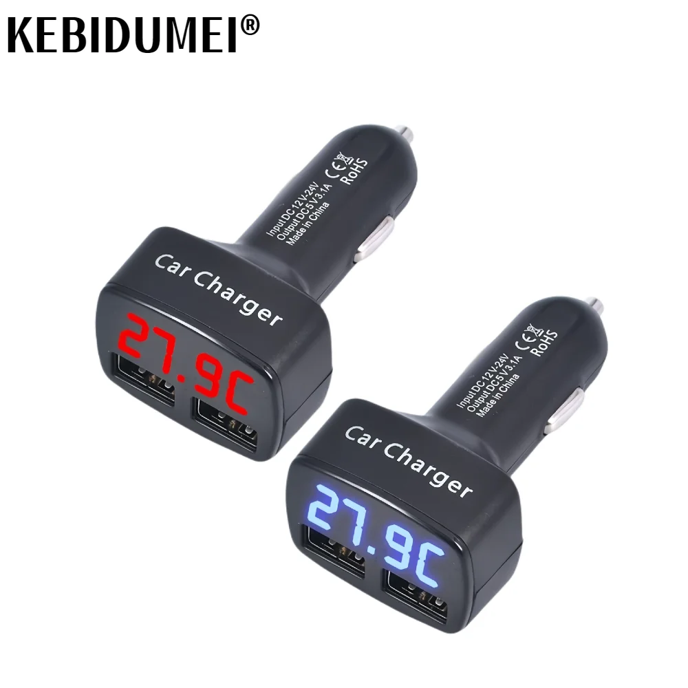 4 In 1 Car Charger Quick Charge 3.1A Dual Usb LCD Display With Temperature/voltage/current Meter Tester Adapter Digital Display