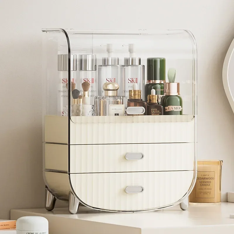 

z Drawer-Type Dresser Shelf Tabletop Household Cosmetics Storage Box Dustproof Flip-Top Cosmetics Organizer