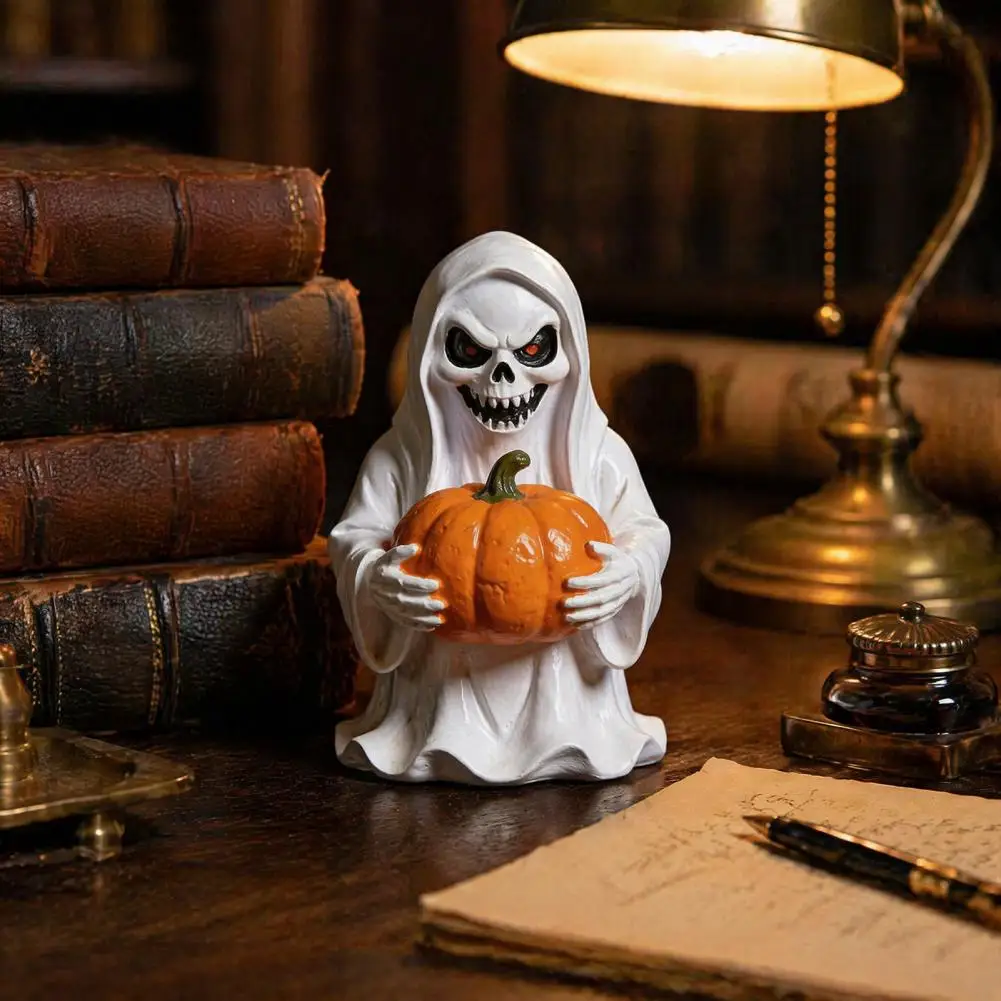 Halloween Party Props for Countertops Mini Resin Ghost Statue for Desk Halloween White Ghost Pumpkin Resin Statue Spooky Mini