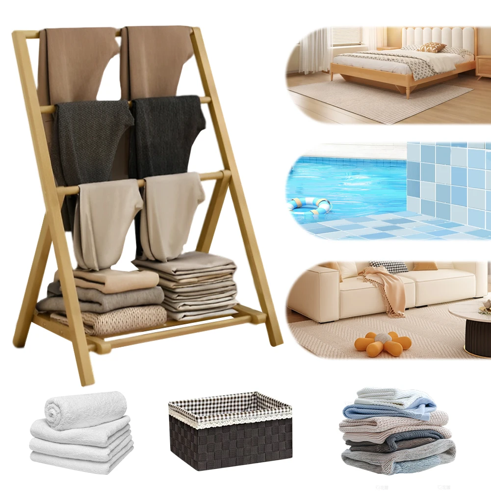

Bamboo Freestanding Wood Hangers Waterproof Quilt Display Stand Towel Holder Organizer for Shower Bathtub Swimming Pool