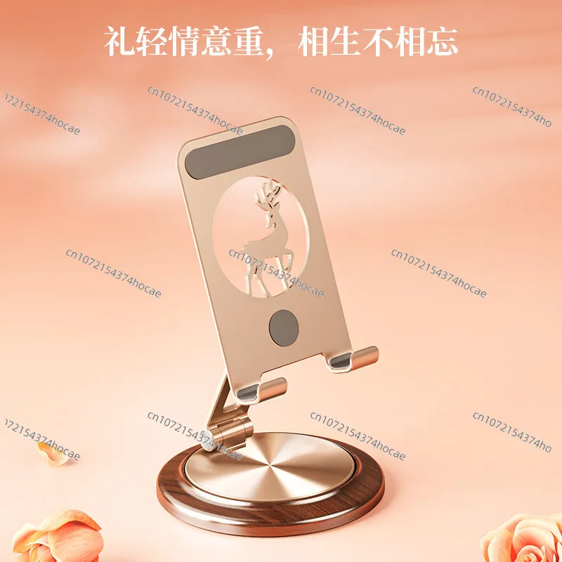 Lazy mobile phone holder desktop ornament 360 degree rotation office creative foldable solid wood pad support shelf