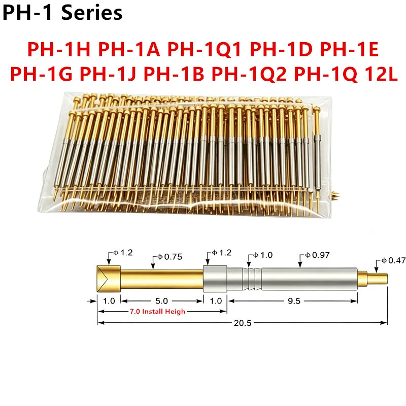 100PCS/Lot Testing Contact Probes Pin PH-1B/1Q1/2A/2H/3A/3H/4A/4B/4D/4G/4H/6A/6D/6G 5A Retractable Spring Test Probe Pogo Pin