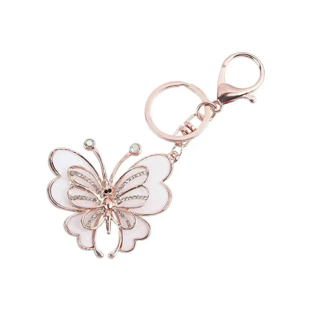 Interior Accessories Packaging Decoration Metal Rhinestone Butterfly Keychain Bag Key Ring Keys Holder Crystal Key Pendant