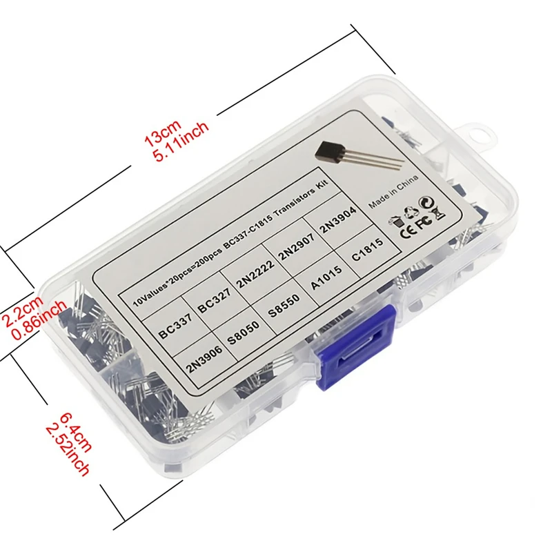 Transistor de diodo 200 piezas TO-92, 10 especificaciones, 20 piezas cada uno, 2N2222 BC337-C1815