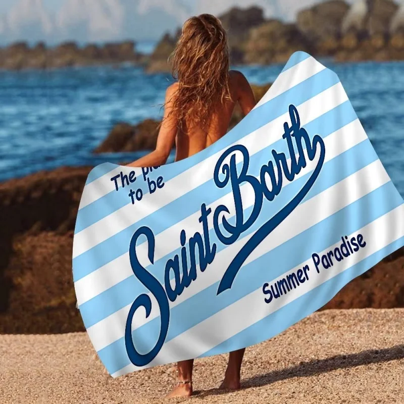 Blue White Striped Saint Barth Beach Towel Lightweight Quick Dry Microfiber Travel Swimming Bath Towel