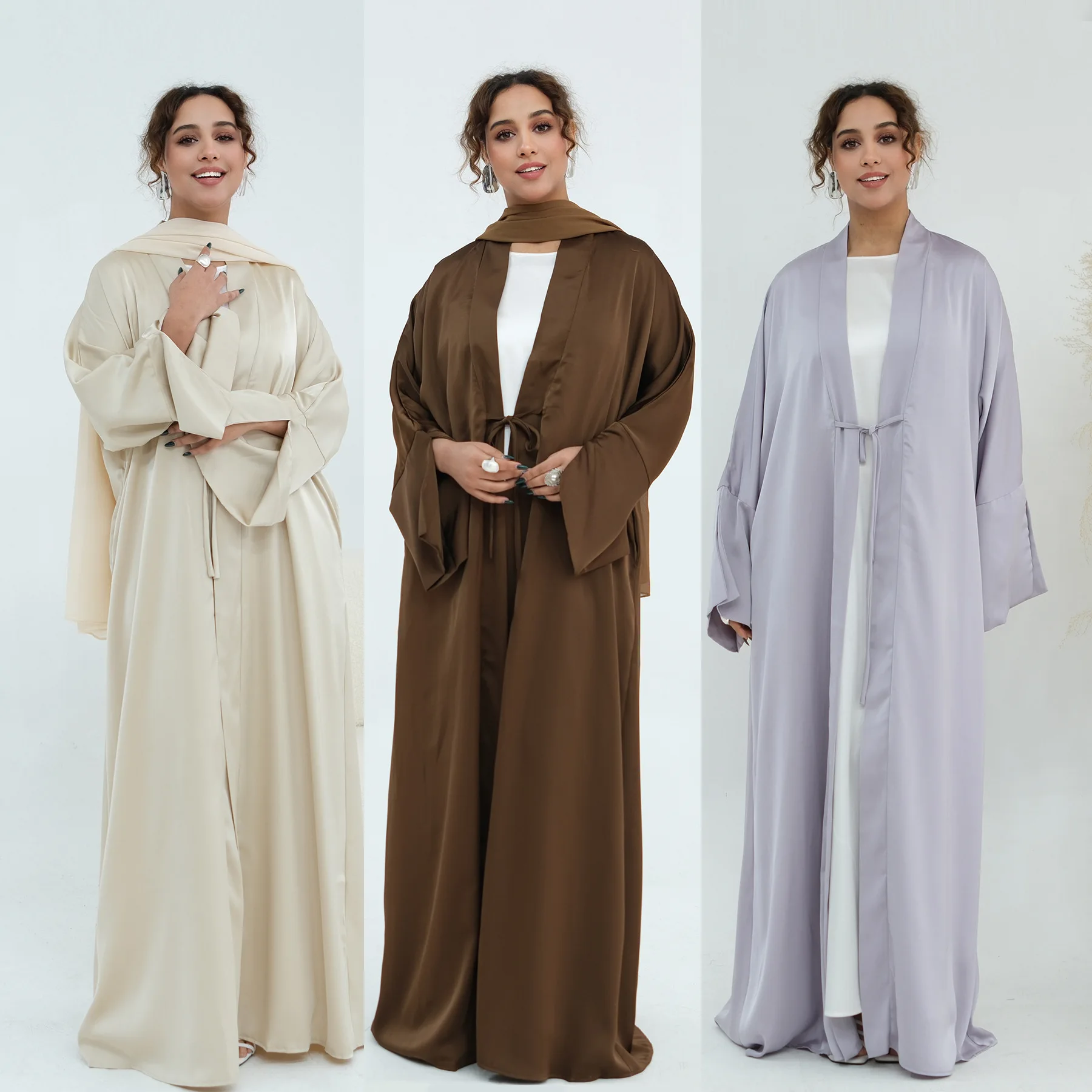 

Eid Abaya Women Dress Kaftan Jalabiya Satin Lace-up Party Muslim Dubai Vestidos Largo Ramadan Morocco Caftan Long Robe Abayas