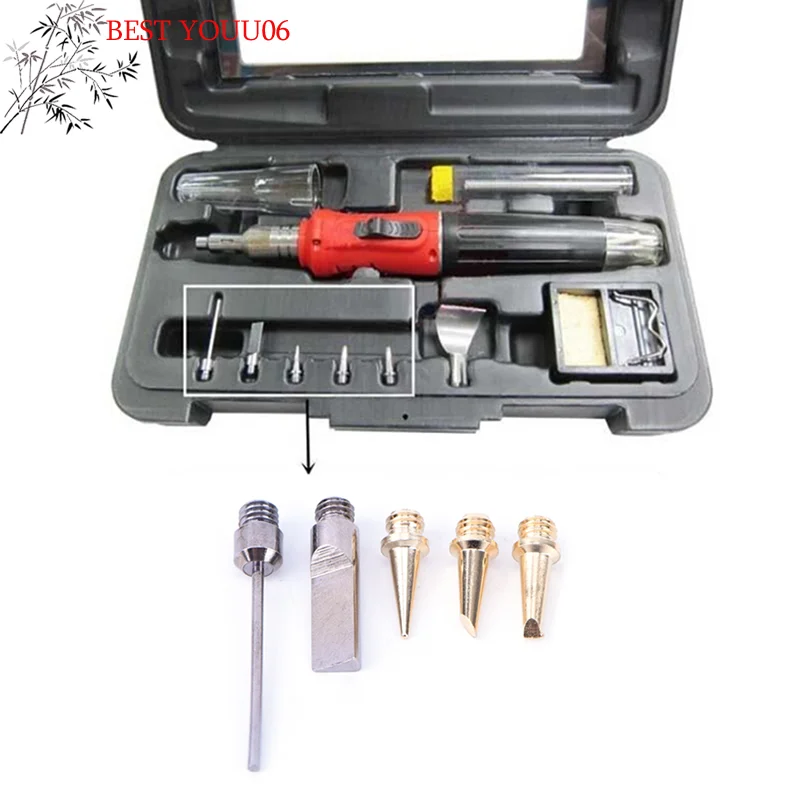 Hot 5pcs Butane Gas Soldering Iron Kit Welding Kit Torch Pen Tool Copper+Iron Gas Welding Kit Gas Soldering Iron Head