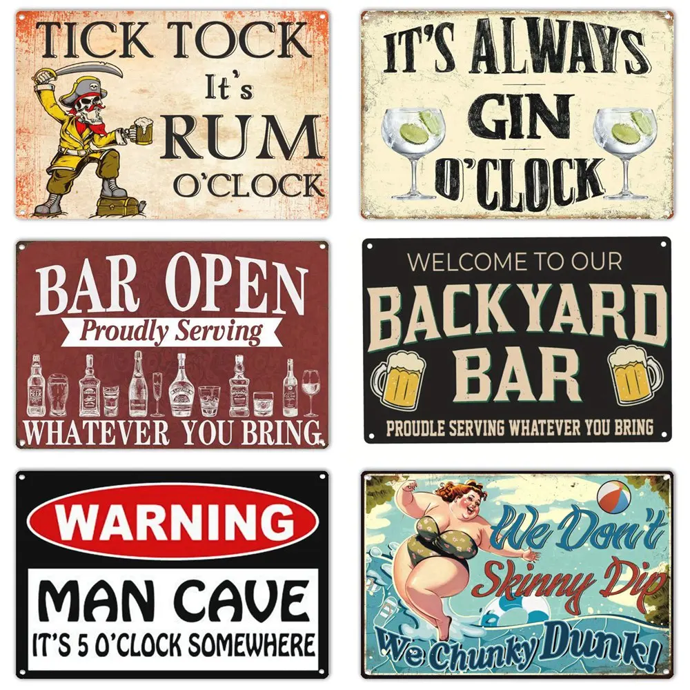 Willkommen in unserem Terrassen-Metalls child, Gin Rum O'Clock Kunst plakat, Bar geöffnetes Zinns child, Tiki Bar, Man Cave, Pool-Wand kunst, Wohn dekor – Detail 1