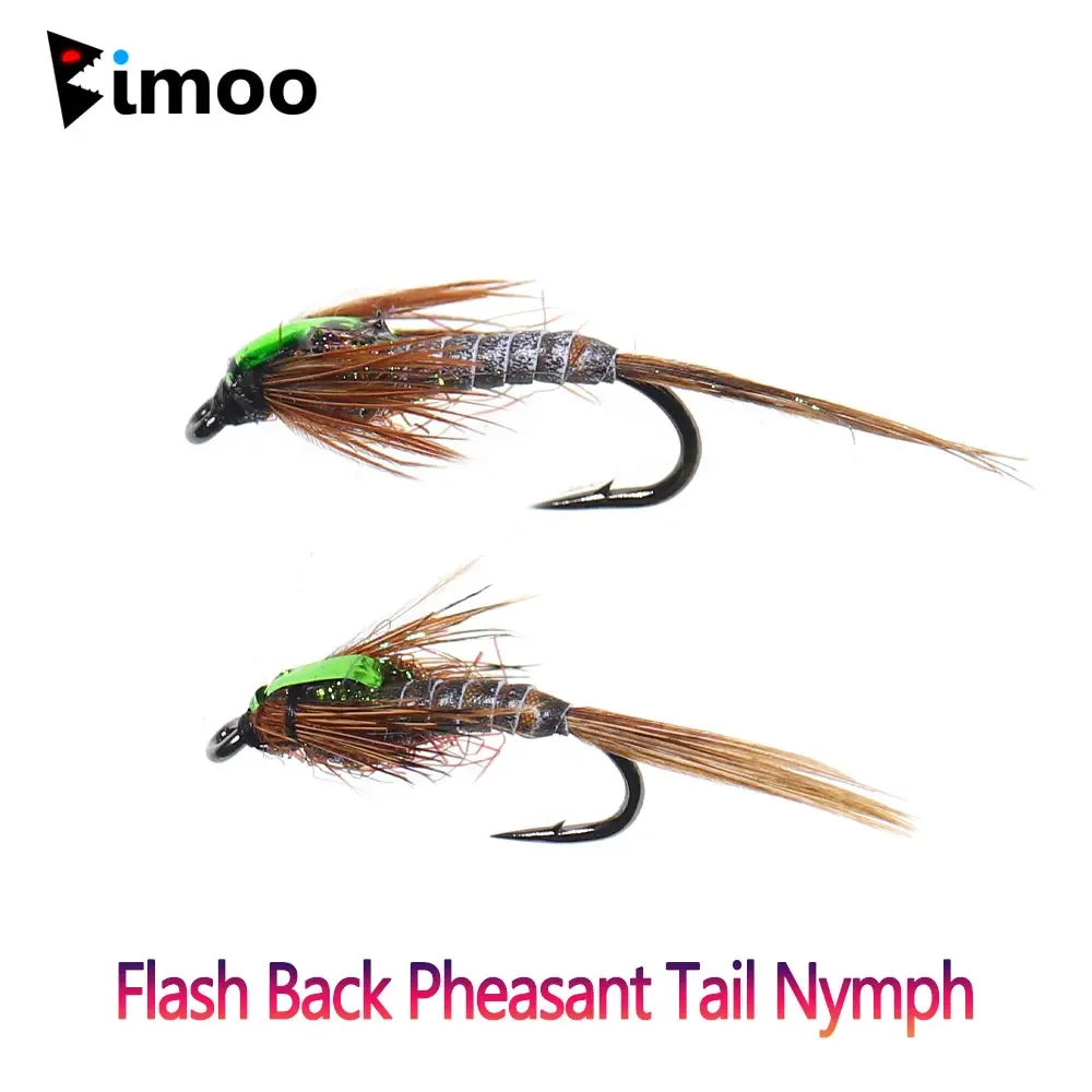 Bimoo 6pcs #14 #16 Flash Back Pheasant Tail Nymph Fly Brown Hackle Dry Fly for Trout Perch Grayling Fishing Lures Baits