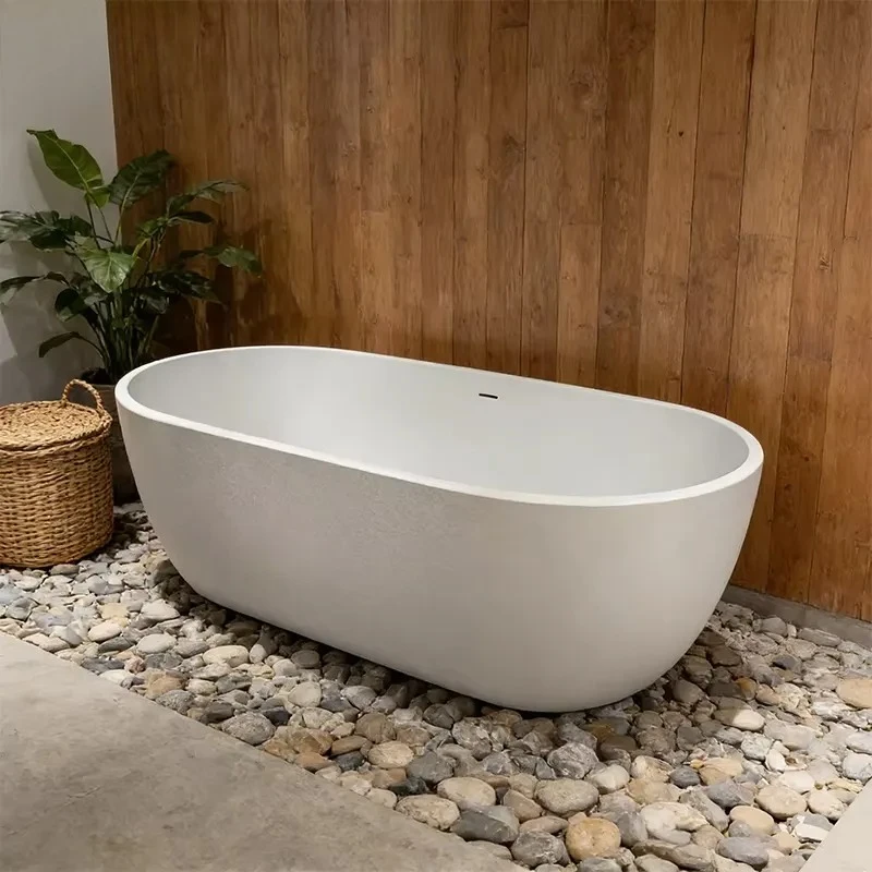 Portable Freestanding Oval Acrylic Bathtub with Drain Anti Fouling Seamless Design 5 Year Warranty for Bathroom Use