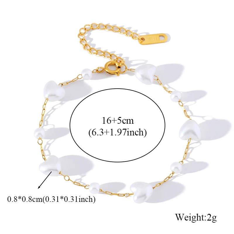 EILIECK 316L Edelstahl Herzförmige Perlenkette Armband-Set Modischer Goldfarbener Wasserdichter Schmuck für Frauen Mädchen Geschenk – Detail 7
