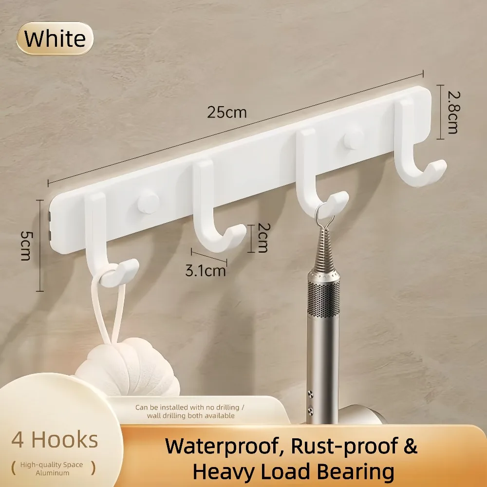 Space aluminum hooks, two mounting options, waterproof anti-rust heavy load, perfect for bathroom, kitchen and entryways