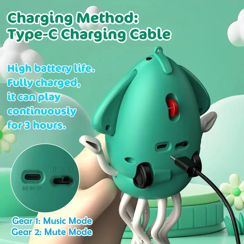 Juguete de pulpo de baile mágico para mascotas, luz eléctrica para gatear y música, juguetes de calamar para niños, desarrollo interactivo, regalos para el tiempo de barriga