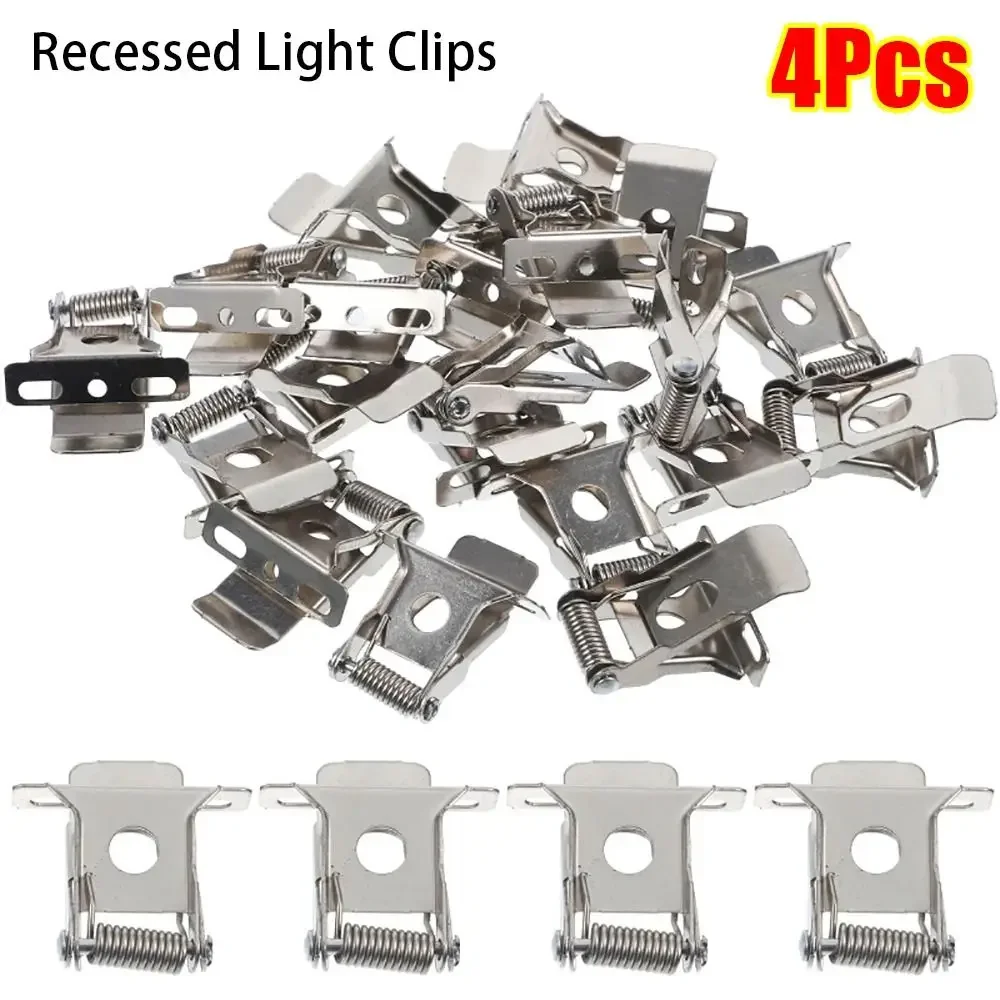 4Pcs Iron Recessed Light Clips Spring With Stand Ceiling Lights Lamp Clamp Three Holes Silver Light Mounting Spring Clips