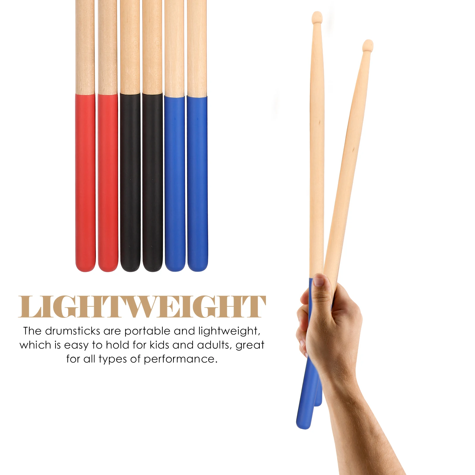 

3 Pairs Maple Anti-slip Drum Stick Child Adults Wood Teardrop-shaped Drumsticks