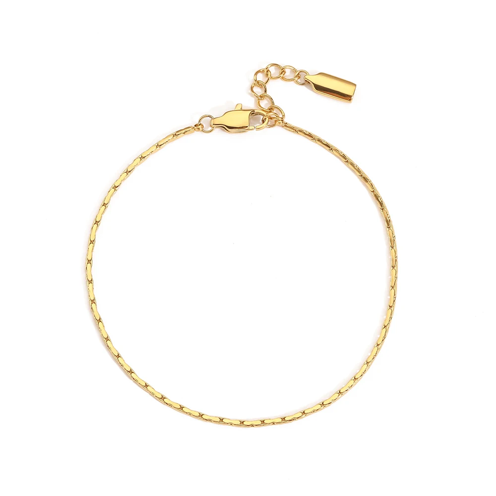 eManco 1.3MM Hammered Wire Chain White Gold  Bracelet Simple Men\'s No Color Loss Waterproof Hand Jewelry