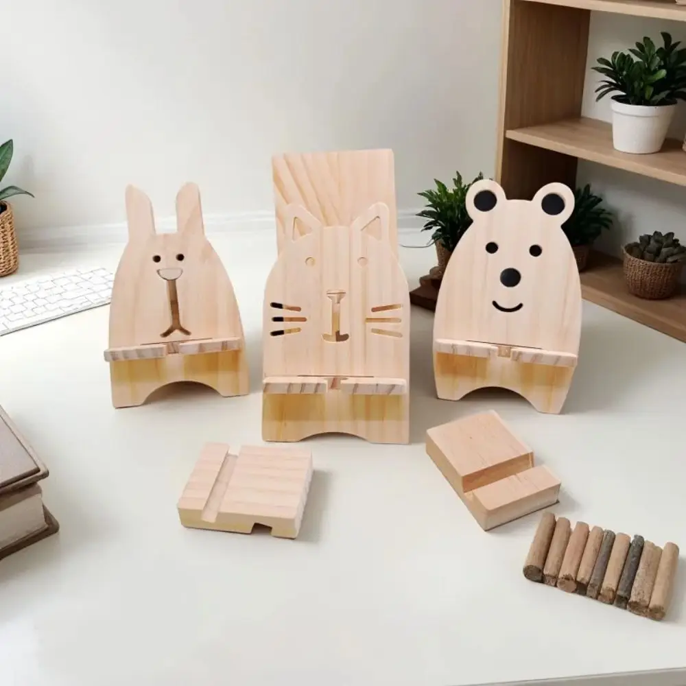 

Портативная деревянная подставка для мобильного телефона с изображением медведя, мультяшная зарядная док-станция, настольная подставка для мобильного телефона