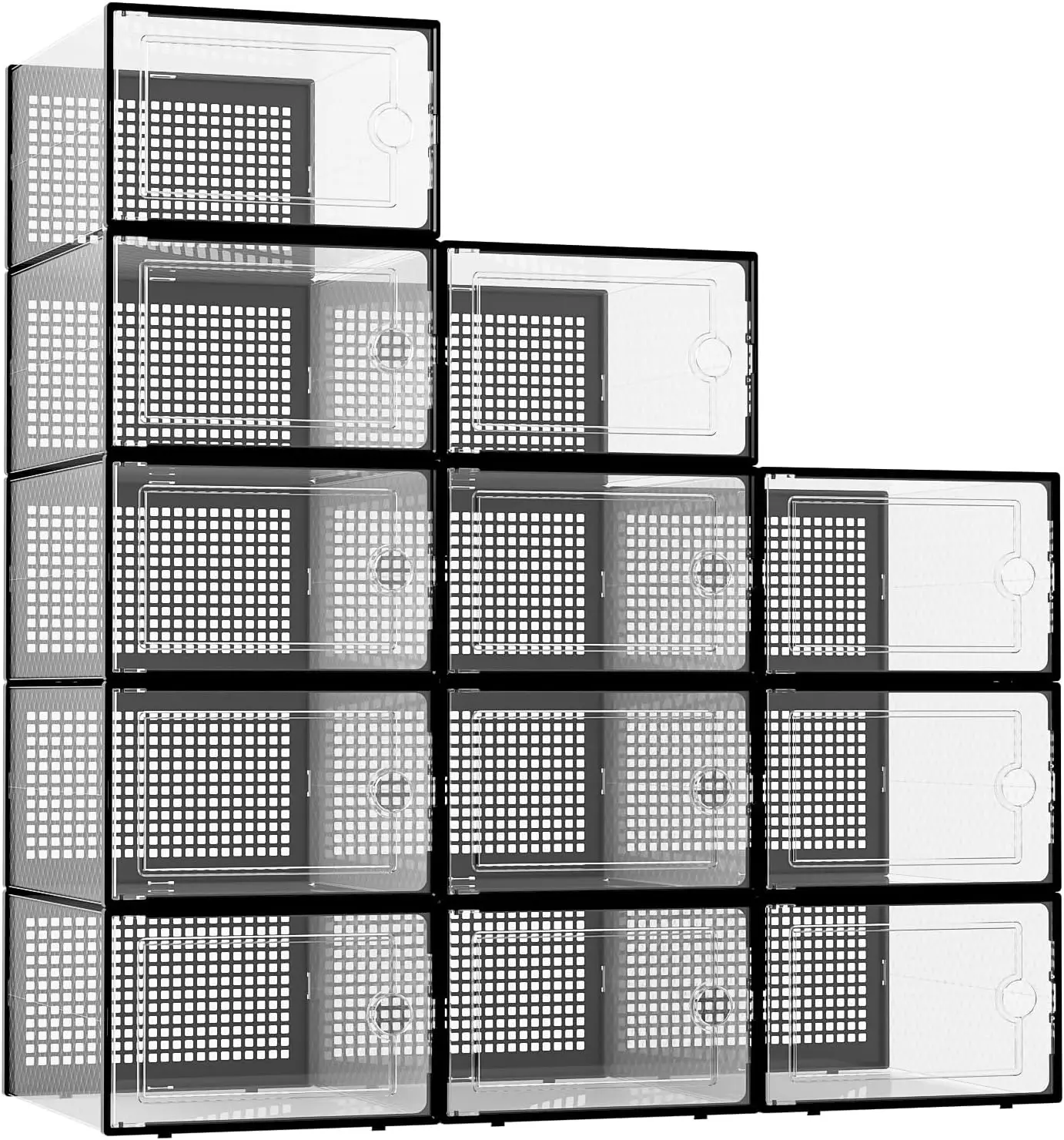 

Большие прозрачные пластиковые штабелируемые коробки для хранения обуви, 12 шт., органайзер для обуви, игрушек, одежды, черный