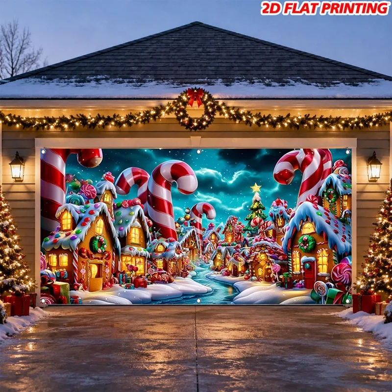 VIKAMA Christmas Village Tapestry, Snowy Train Station with Lights, Xmas Wall Hanging for Living Room Party Home Decor