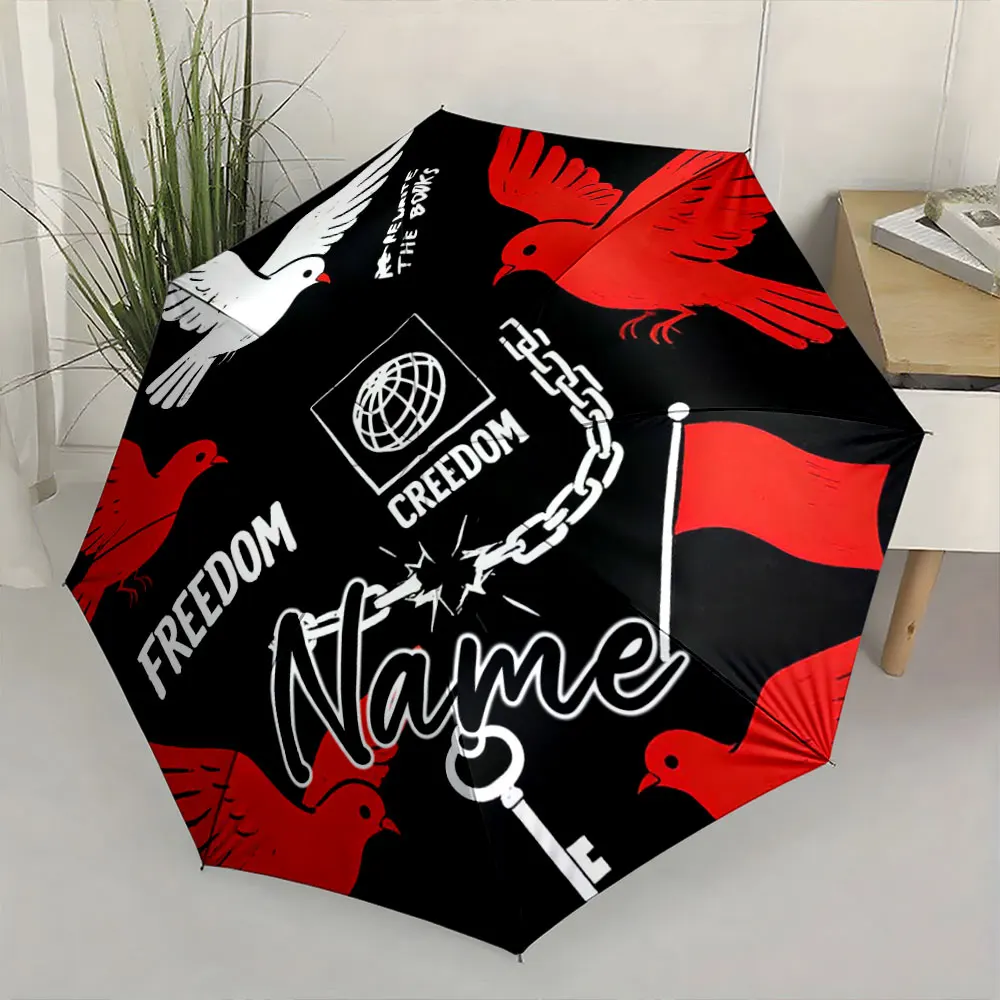 Custom Name Umbrella Thematic Umbrella with Symbolic Designs Print 8 Iron Ribs Folding Umbrella Auto-Open Fashion Sunshade