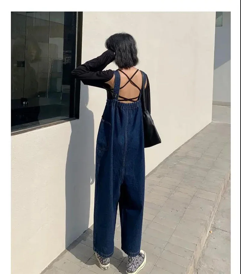 Denim Overalls Women New Vintage Streetwear Jumpsuits Female Korean Fashion Straight Loose Wide Leg Pants