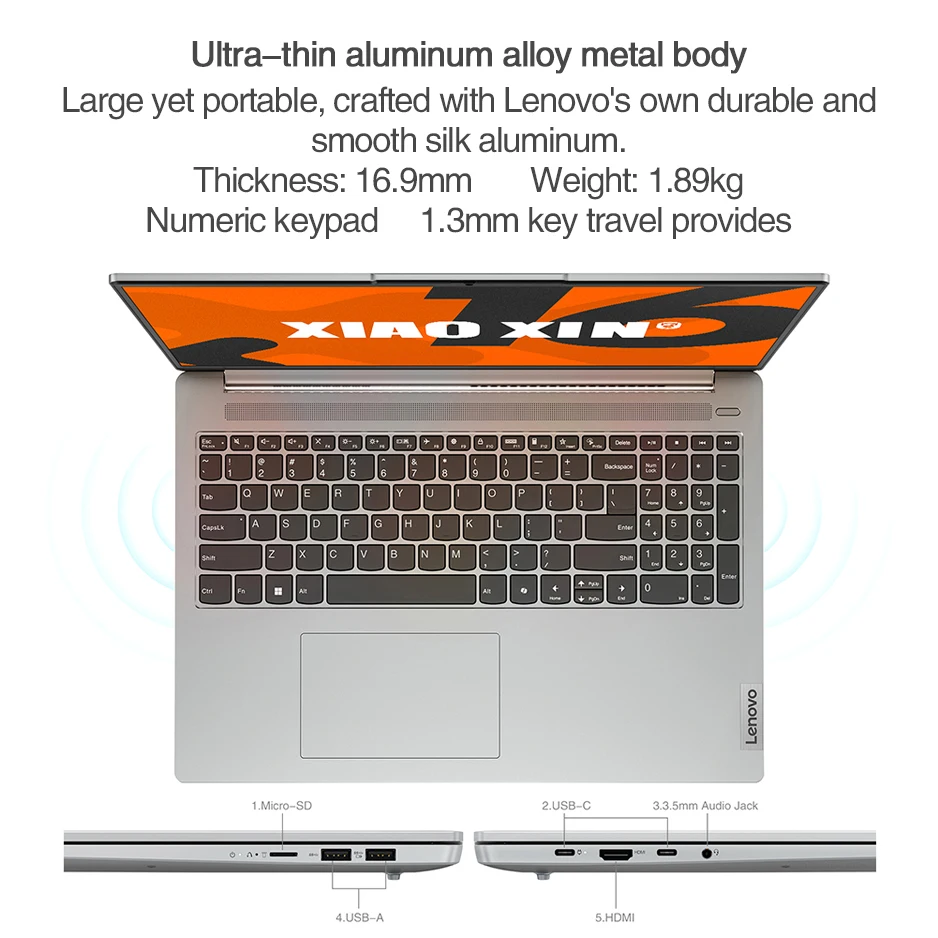Lenovo-PC Ultrabook XIAOXIN FHD Laptop, 16, 2024, AMD Ryzen R7-8845H, Intel Core i5-13420H RAM, 16GB, 32GB SSD, 512GB, 16 polegadas