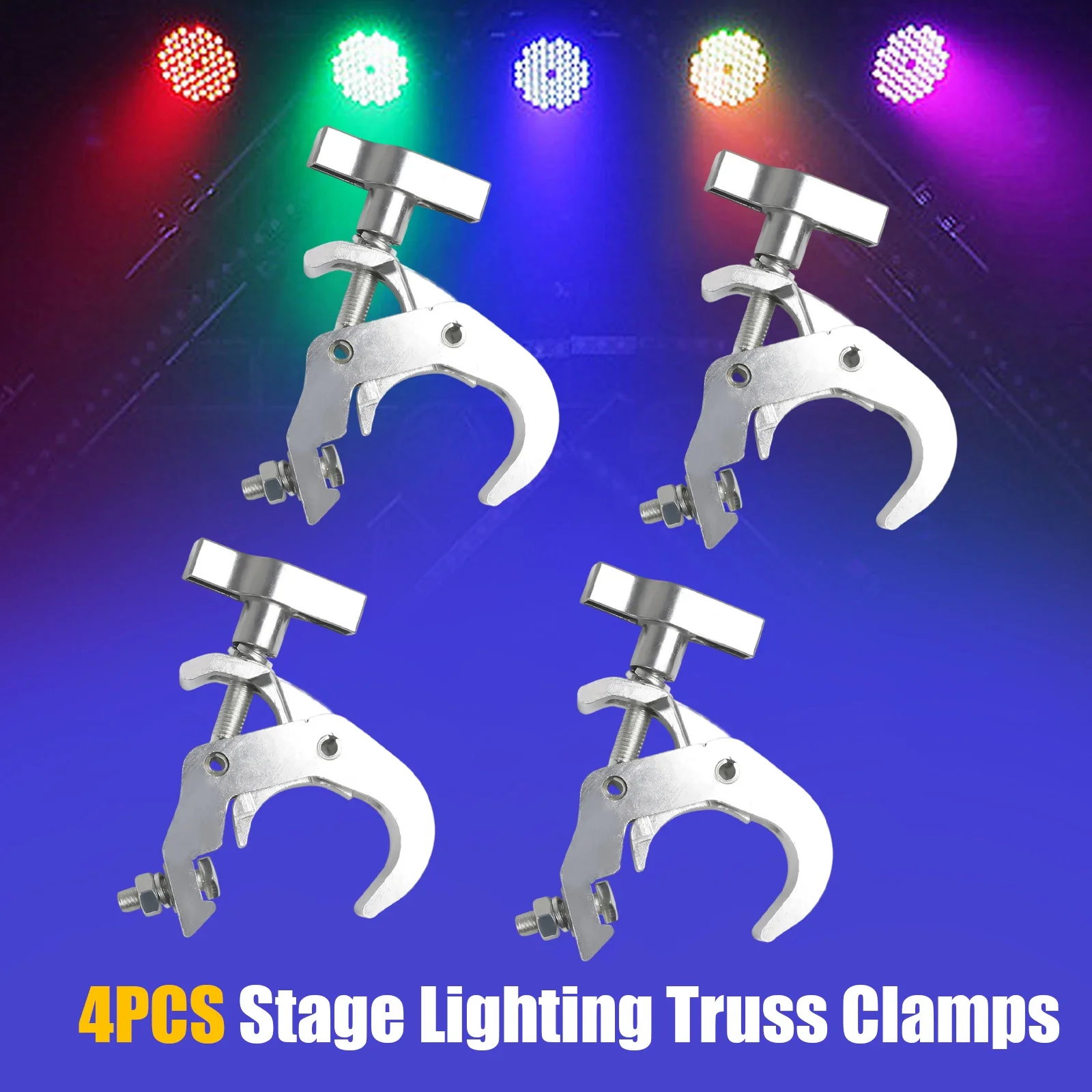 Silver Aluminum Alloy Stage Light Clamps(Set of 4) - Vibration Polishing Process&330.69Lbs Load Each, Wear&Corrosion Resistant