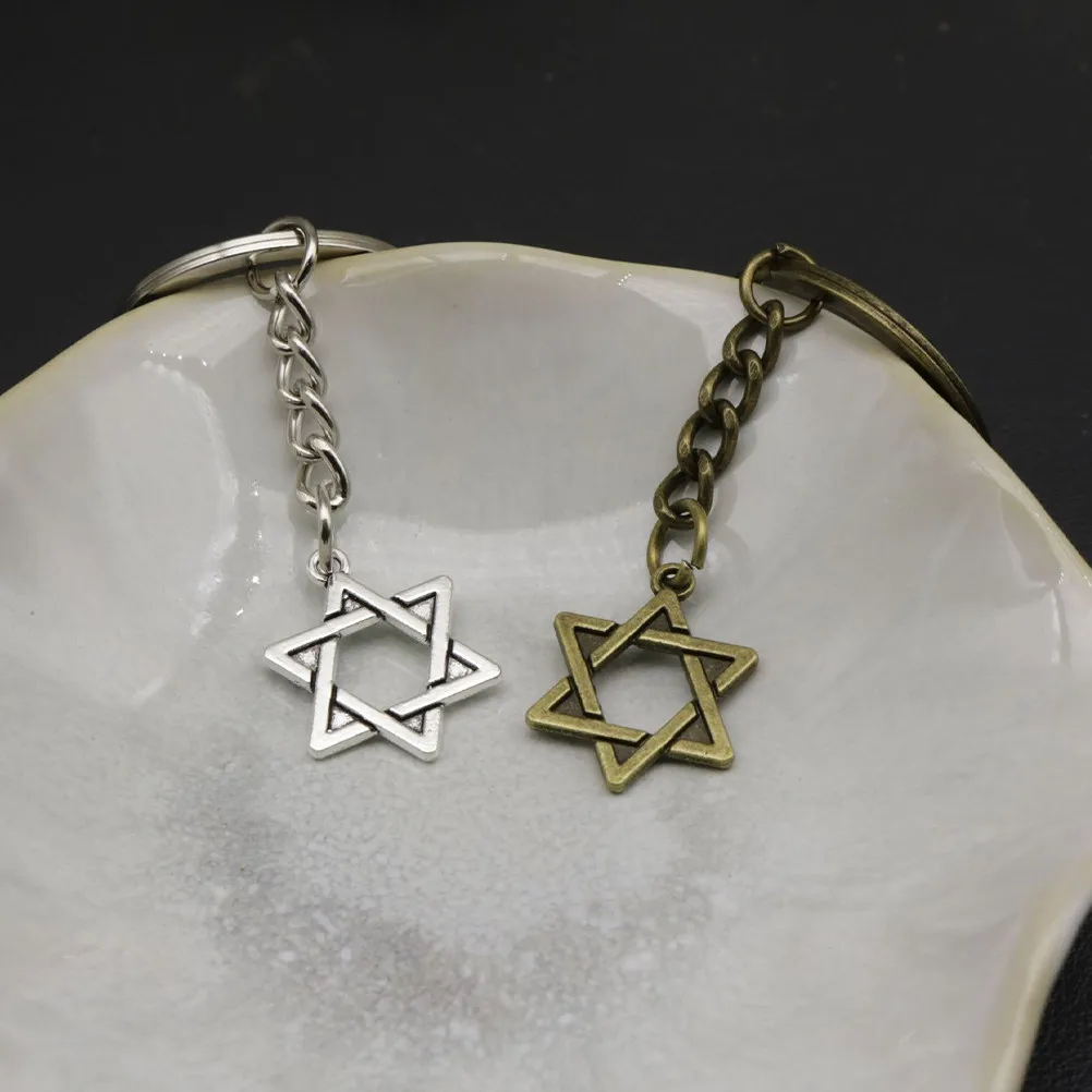Star of David Hexagonal Keychain – 2pcs Religious Jewish Charm Key Ring for Door Keys, Protective Key Tag