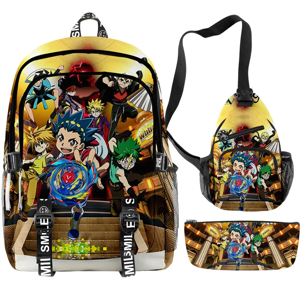 Harajuku Cool Beyblade Burst Evolution 3D Print 3pcs/Set Student School Bags multifunction Travel Backpack Chest Bag Pencil Case