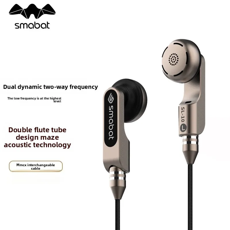 SMABAT SL10 Dual Dynamic Driver หูฟังชนิดใส่ในหู Hifi 3.5 มม./typec Bass Flat Head Plug หูฟังพร้อมไมโครโฟน