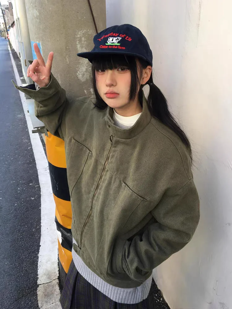 

Куртки-бомберы Женская куртка из флиса Осенняя елочка на кнопках в рубчик OL Минималистское рабочее место Элегантная городская профессиональная куртка на пуговицах