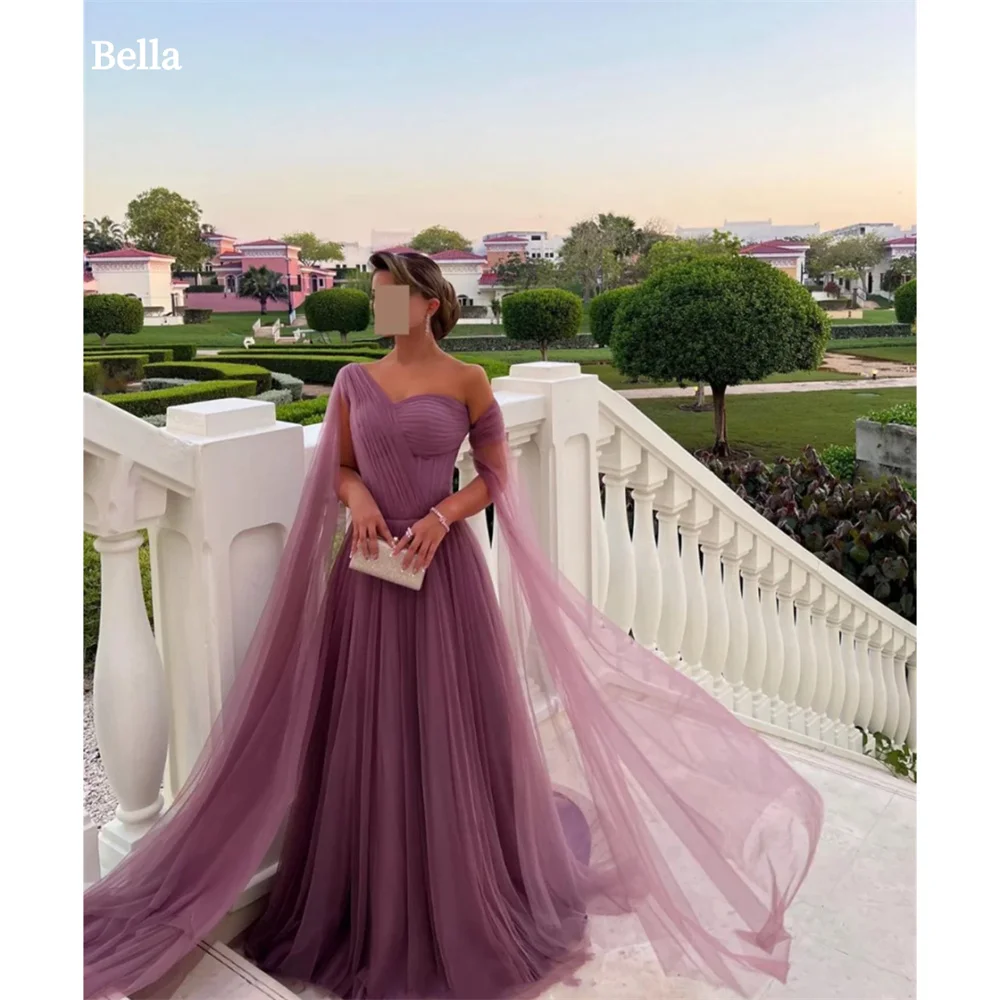 Bella Mesh One the Shoulder A-Line robes de soirée Draped Floor-Length Simple Evening Dresses Formal Evening Wedding Dress