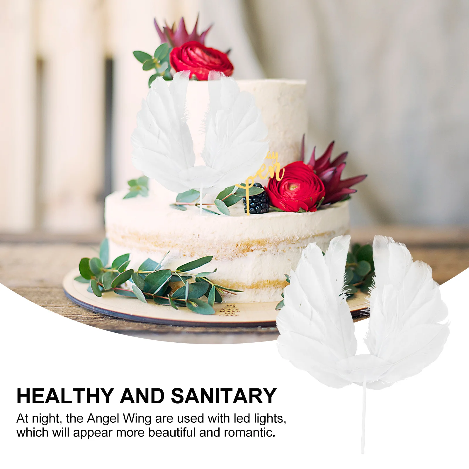 

Attractive Angel Wing Cupcake Toppers LED Light Cake Accessories for Girls Birthday Party Decoration Angel Wing Cake Toppers