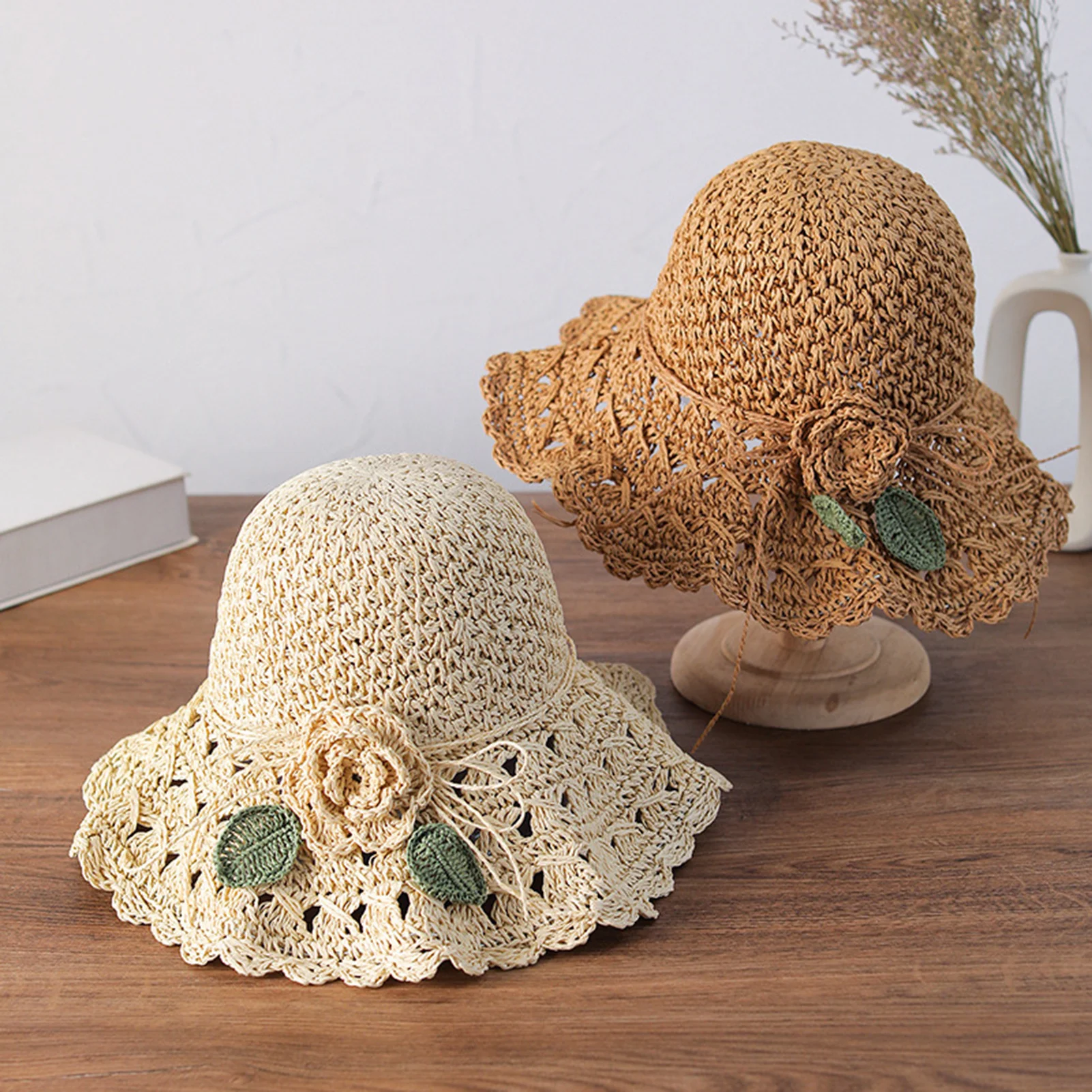 Sommer-Sonnenhut für Damen, breite Krempe, eleganter Häkel-Strohhut, frischer Urlaubs-Strandhut am Meer für Outdoor-Sport, Wandern, Reisen