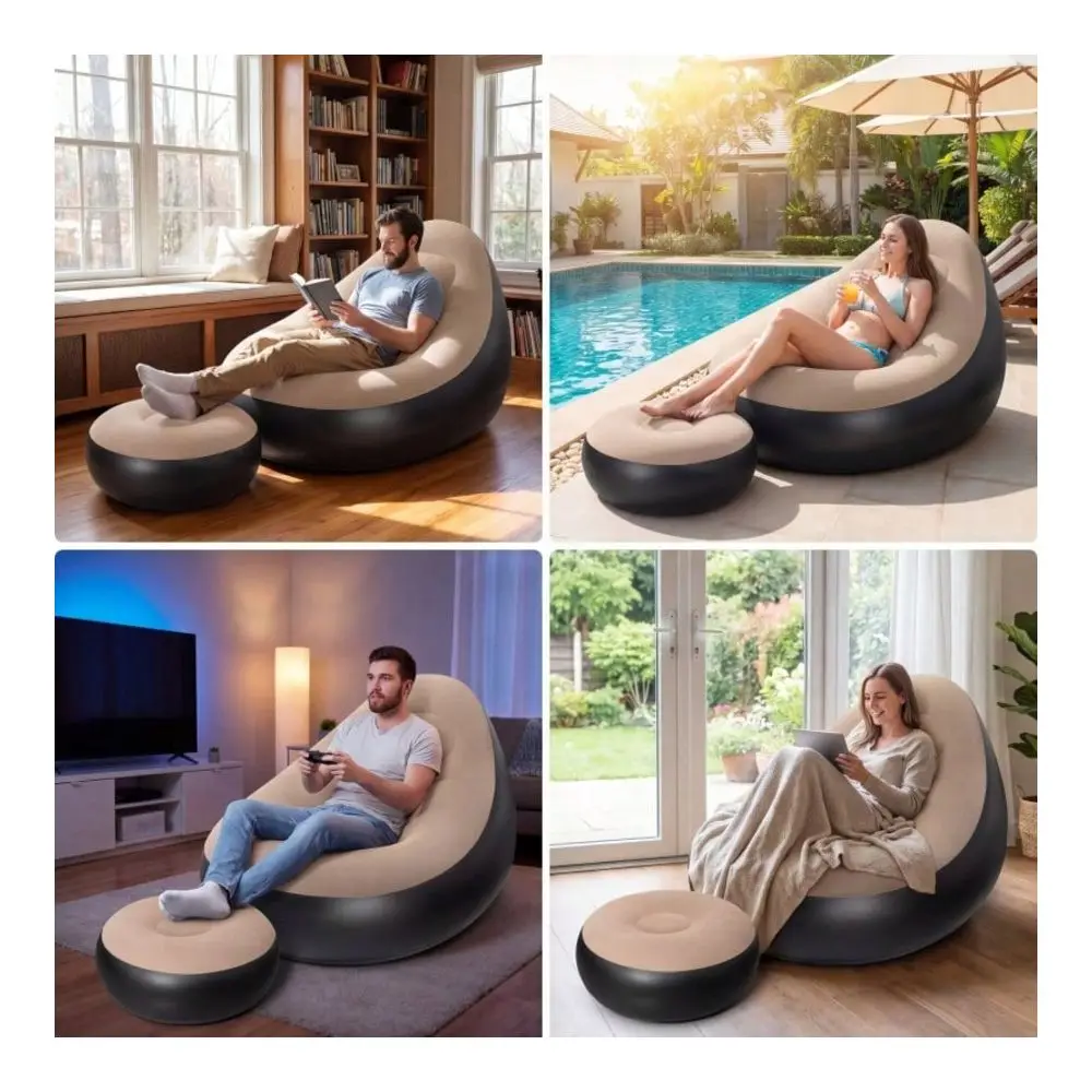 

Inflatable Lazy Sofa Chair With Footrest Brown HeavyDuty Lounge Seat, No Assembly Required, Lightweight And Stable, Suitable Fo