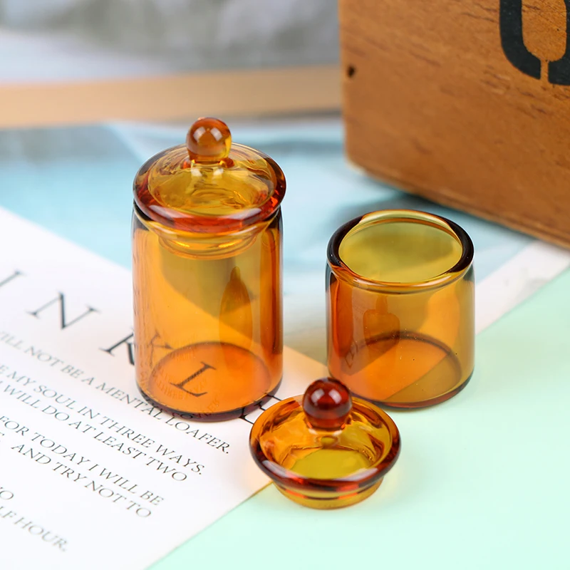 

1:12 Dollhouse Mini Glass Candy Jar Coffee Bean Storage Bottle Kitchen Decor Toy