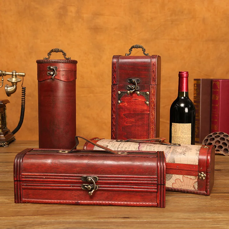 Storage Box European Antique Wooden Red Wine Packaging Box, Holiday Wedding Celebration Gift Box, High-end Design Gift